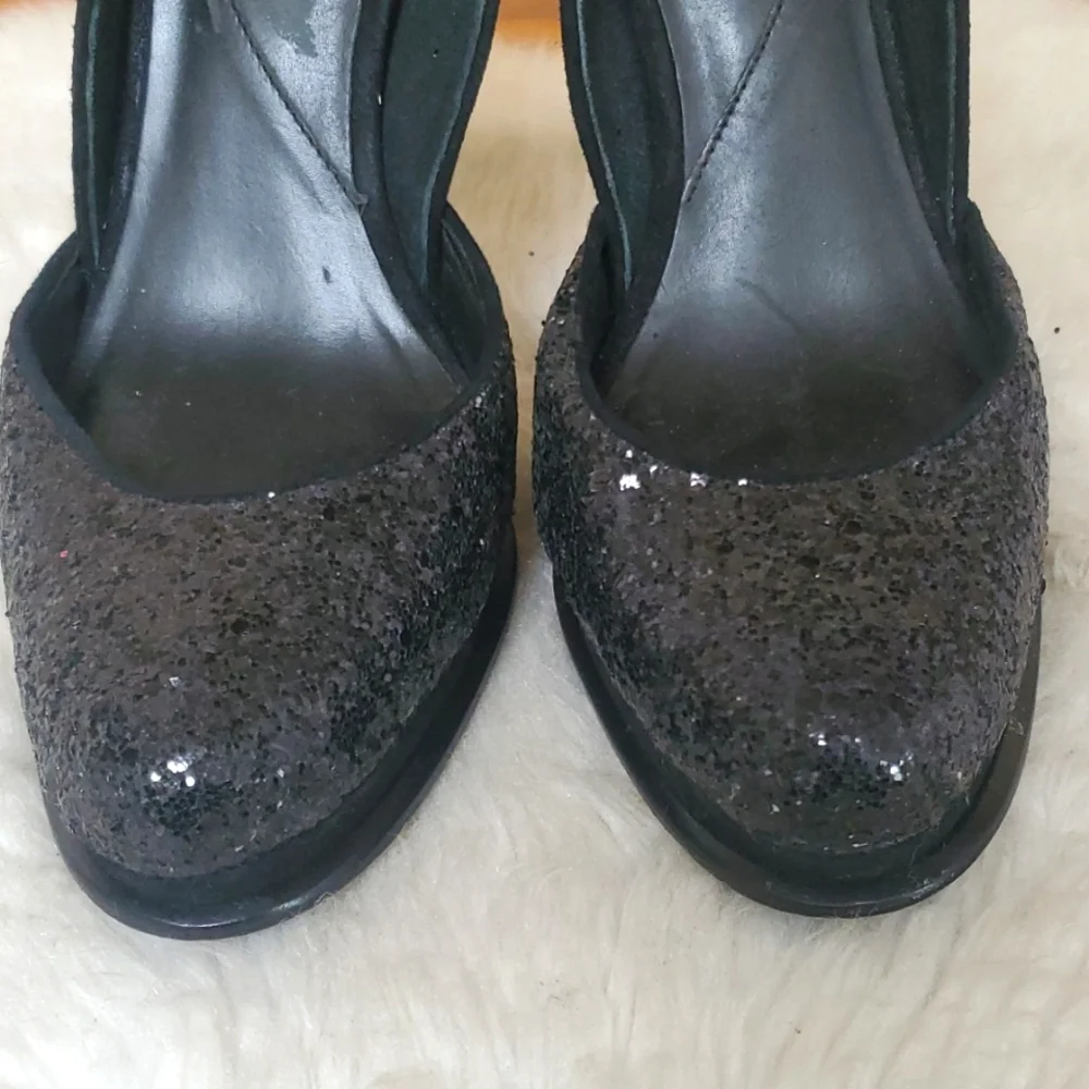Diane Von Furstenberg DVF Black Sequin Slingback Stilletos Size 7M